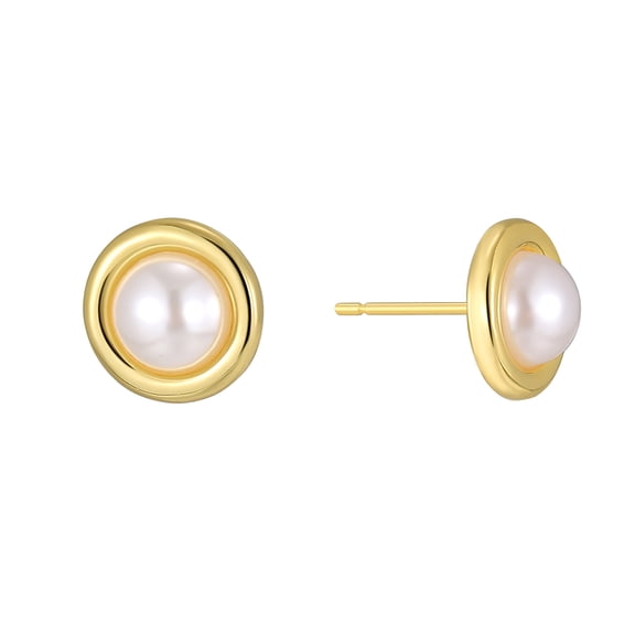 18K Gold Plated Pearl Stud Earrings for Women Daily Wear Gold Jewelry