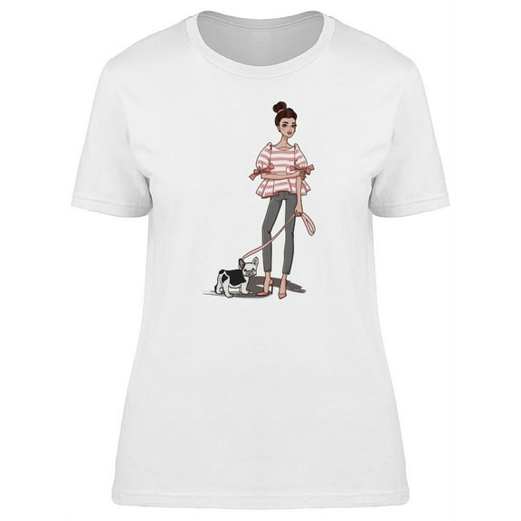 Girl With A Cute French Bulldog T-Shirt Women -Image by Shutterstock, Female x-Large