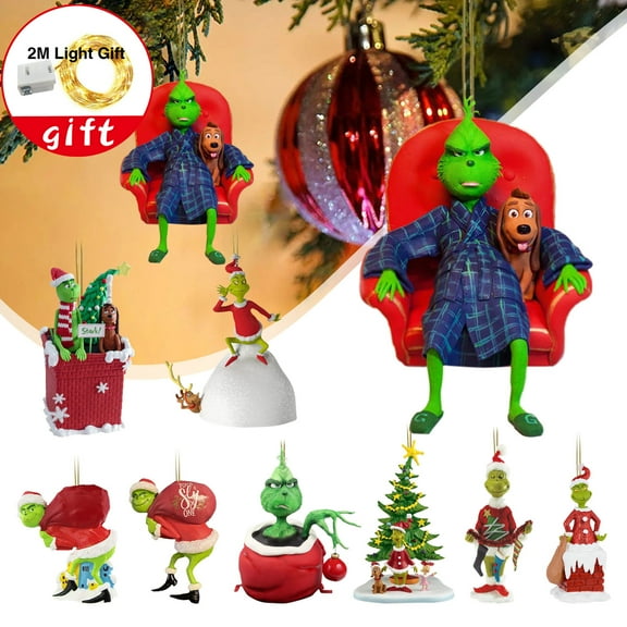 BOPORO Set of 9 2024 Christmas Cartoon Character Hanging Ornament Creative Christmas Tree Decoration Flat Double-Sided Printing Pendant