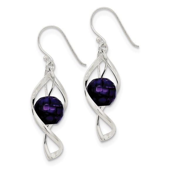 Sterling Silver Twist Dangle Amethyst Earrings - Measures 45x12mm Wide