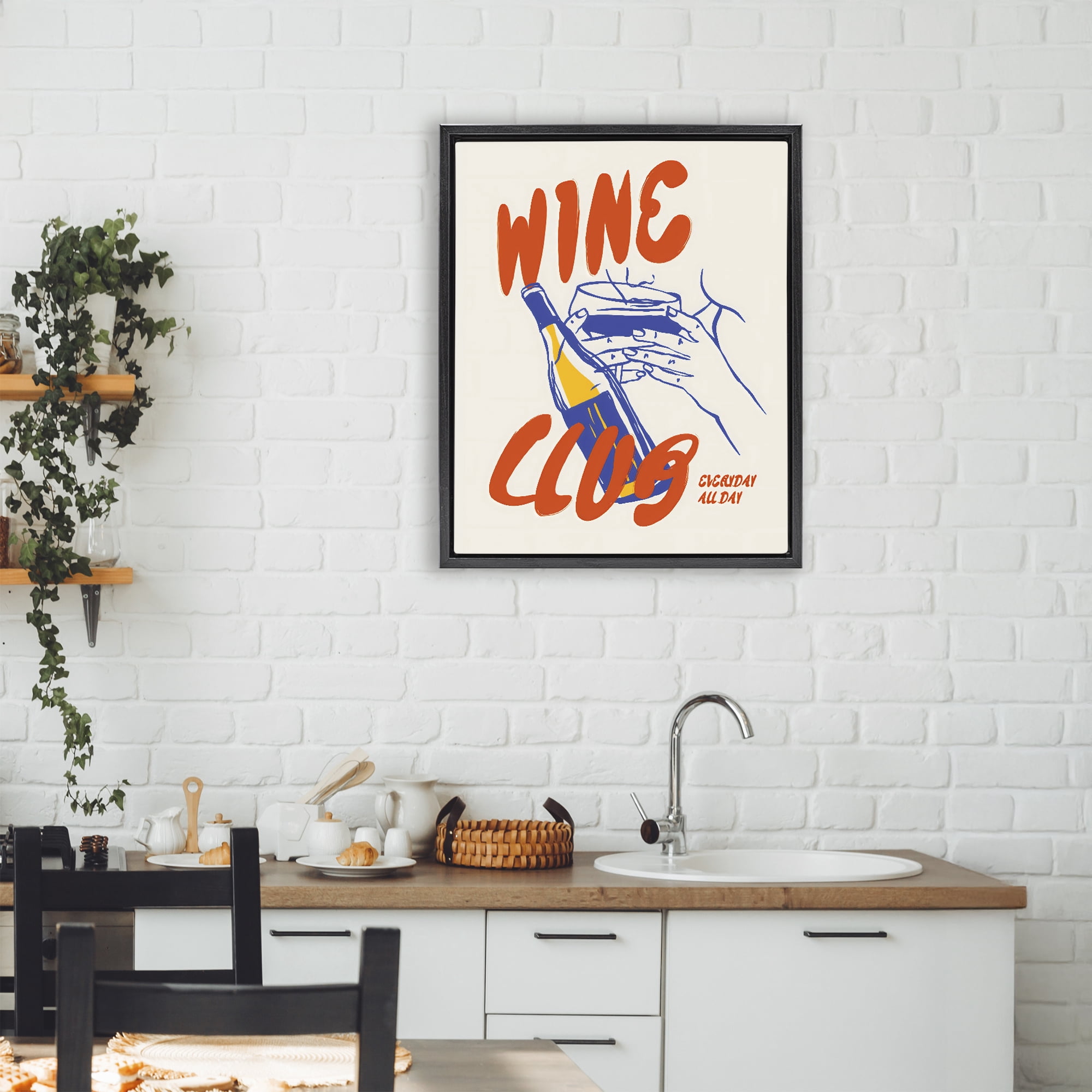 Stupell Industries Wine Club Every Day Black Framed Floater Canvas Wall Art, design by The Prints Vibe