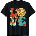 thumbnail image 1 of Playera Groovy Hippie de Mujer para Fiesta de Disfraces 60s 70s con Símbolo de Paz y Amor, 1 of 7