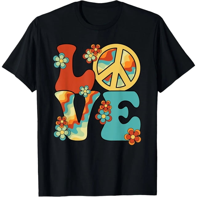Playera Groovy Hippie de Mujer para Fiesta de Disfraces 60s 70s con Símbolo de Paz y Amor