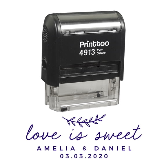 Printtoo Personalized Violet Self Inking Love Is Sweet Stamp Custom Wedding Favor Rubber Stamper-58 x 22 mm