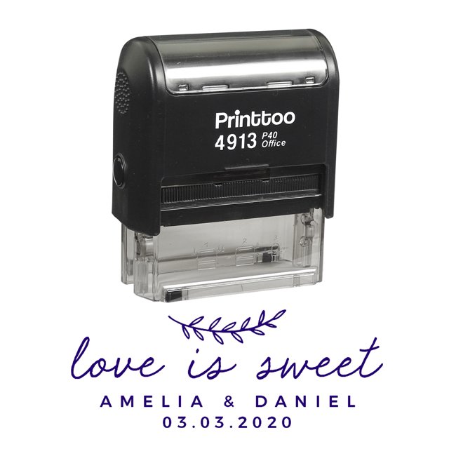 Printtoo Personalized Violet Self Inking Love Is Sweet Stamp Custom Wedding Favor Rubber Stamper-58 x 22 mm