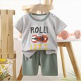 thumbnail image 3 of Toddler Baby Girl Boy Summer Clothes 2pcs Outfit Graphic Short Sleeve Cotton T-Shirt Top Pull on Shorts Set Pockets Kaprioy Toddler Girl Clothes 6 9 18 24 Months 2T 3T 4T 5T 6T, 3 of 4