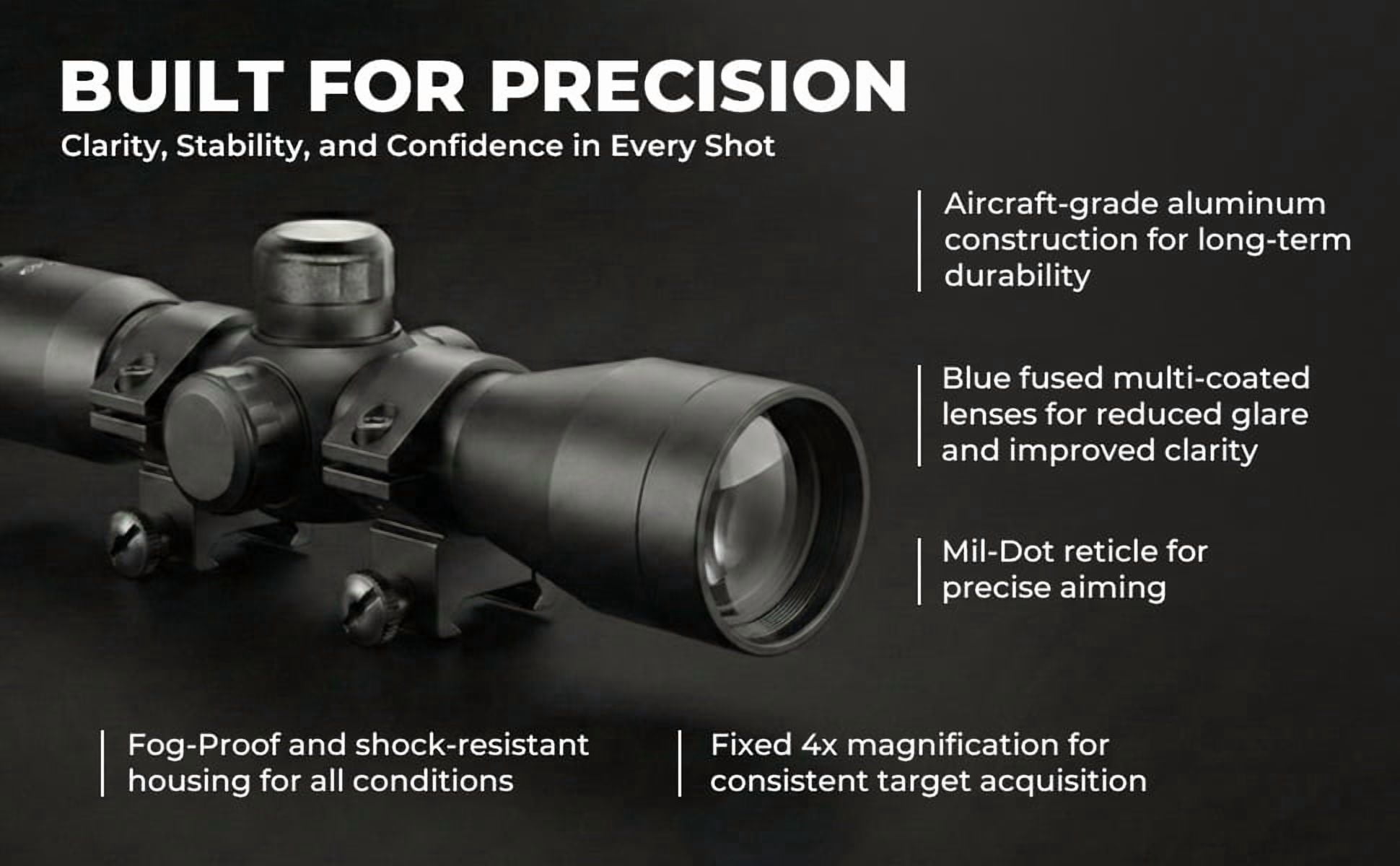 Trinity 4x32 Rifle Scope with Mount & Rings for Ruger 10/22 | Mil-Dot Optic Picatinny Rail Black