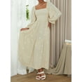 thumbnail image 4 of Michellecmm Women Long Dress Long Sleeve Square Neck Embroidery Flower Swing Dress, 4 of 8