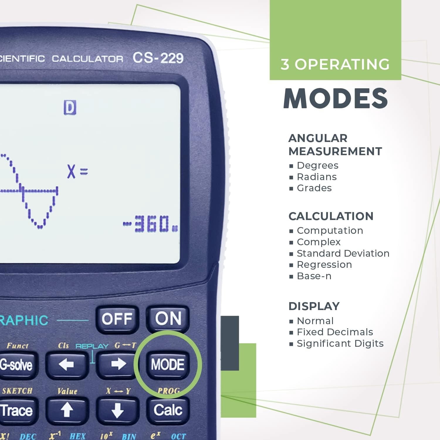 CS229 Scientific Calculator with Graphics Functions, Multiple Modes with Intuitive User Interface, for Beginner and Advanced Courses