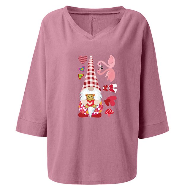 Camiseta con estampado de gnomo enano del día de San Valentín para mujer, blusa con cuello en V