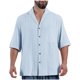 thumbnail image 2 of Camisetas Elvqul para Hombre Lino Economicas Azul Celeste Algodón Manga Corta sin Estampado Solapa, 2 of 5