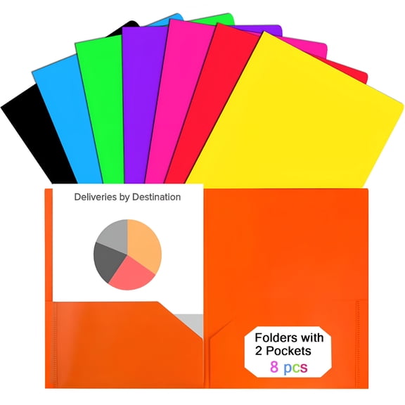 CCOCC Plastic Folders with Pockets (8 Pack,Assorted Colors),Durable Heavy Duty File Folders with Business Card Slot,2-Pocket Folder for Schoolwork & Office,Letter Size