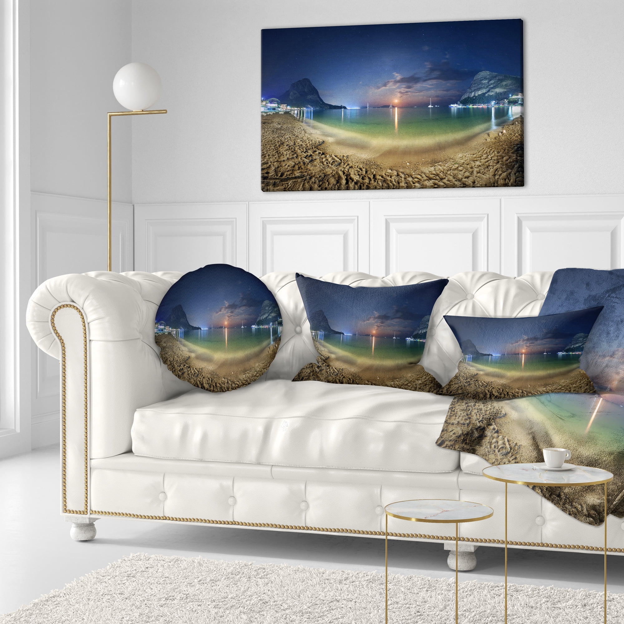 Designart Beach with Lunar Path - Seashore Photography Throw Pillow - 12x20