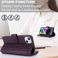 thumbnail image 6 of ELEHOLD for iPhone 15 PU Leather Wallet Case, with Card Holder Strap Shoulder Lanyard for Women Men, Durable Zipper Kickstand Cover for iPhone 15,Purple, 6 of 10
