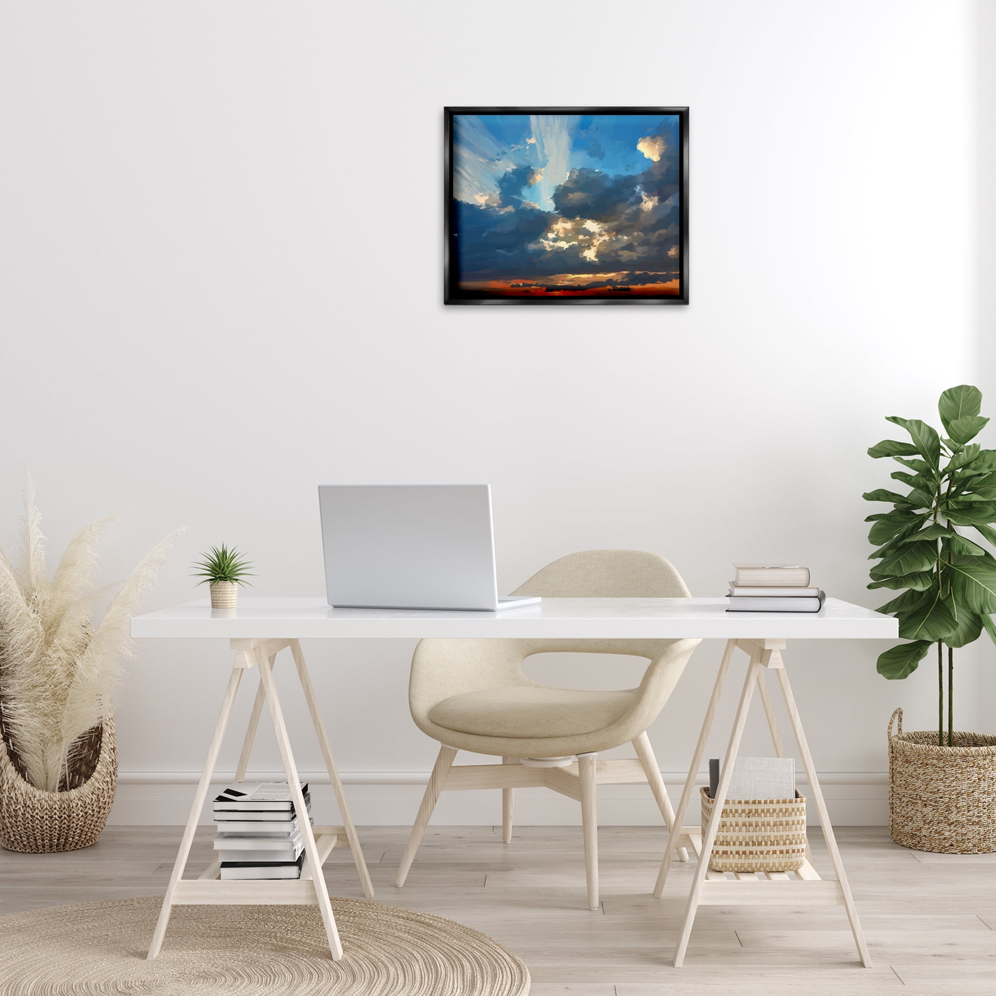 Stupell Industries Sun Rays Through Clouds Landscape & Nature Painting Black Floater Framed Canvas Art Print Wall Art, 21 x 17