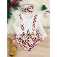 thumbnail image 3 of Arvbitana Baby Girls Christmas Romper Set Long Sleeve Crew Neck Knitted Tops Patchwork Santa Claus Candy Cane Print Bodysuit + Headband New Year Outfits 2Pcs 3-18M, 3 of 9