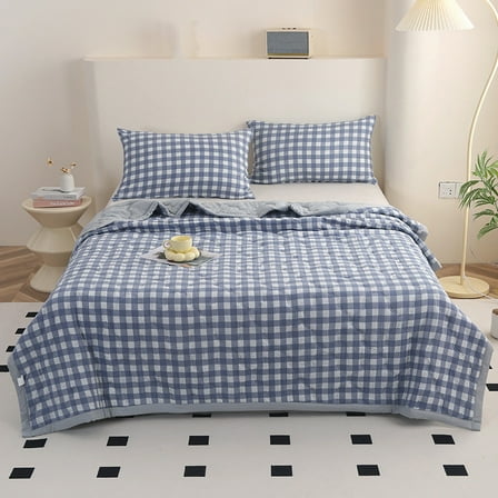 Qocolhg Quilts Twin Size for Adult Kids, Lightweight Plaid Bedspreads Coverlets Quilt Bedding Cooling Blanket for All Seasons, Breathable Blanket for Hot Sleepers, Thin Blankets for Summer