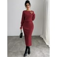 thumbnail image 4 of JOYSONS Elegant Women 2 Piece Outfits Sets - Boatneck Long Sleeve Matching Outfits for Women with Slid Slit Midi Length, 4 of 6
