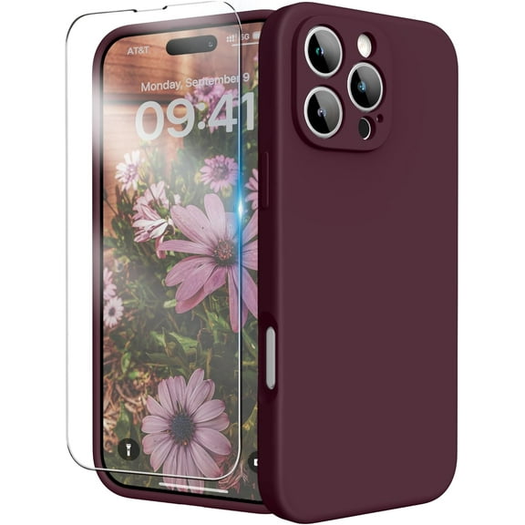 KOMI for iPhone 16 Pro Case, Liquid Silicone Case with Camera Protection Soft Gel Rubber Cover with Microfiber Lining Shockproof Protective Phone Case for iPhone 16 Pro 6.3", Plum