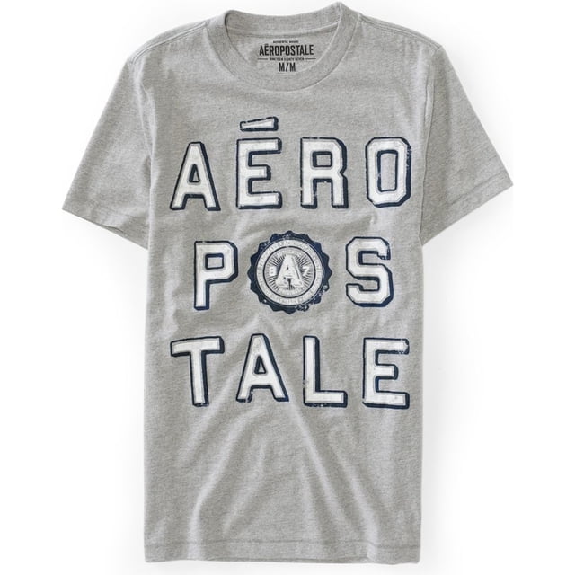 Aeropostale - Playera gráfica con logo de escudo para hombre, gris, pequeña