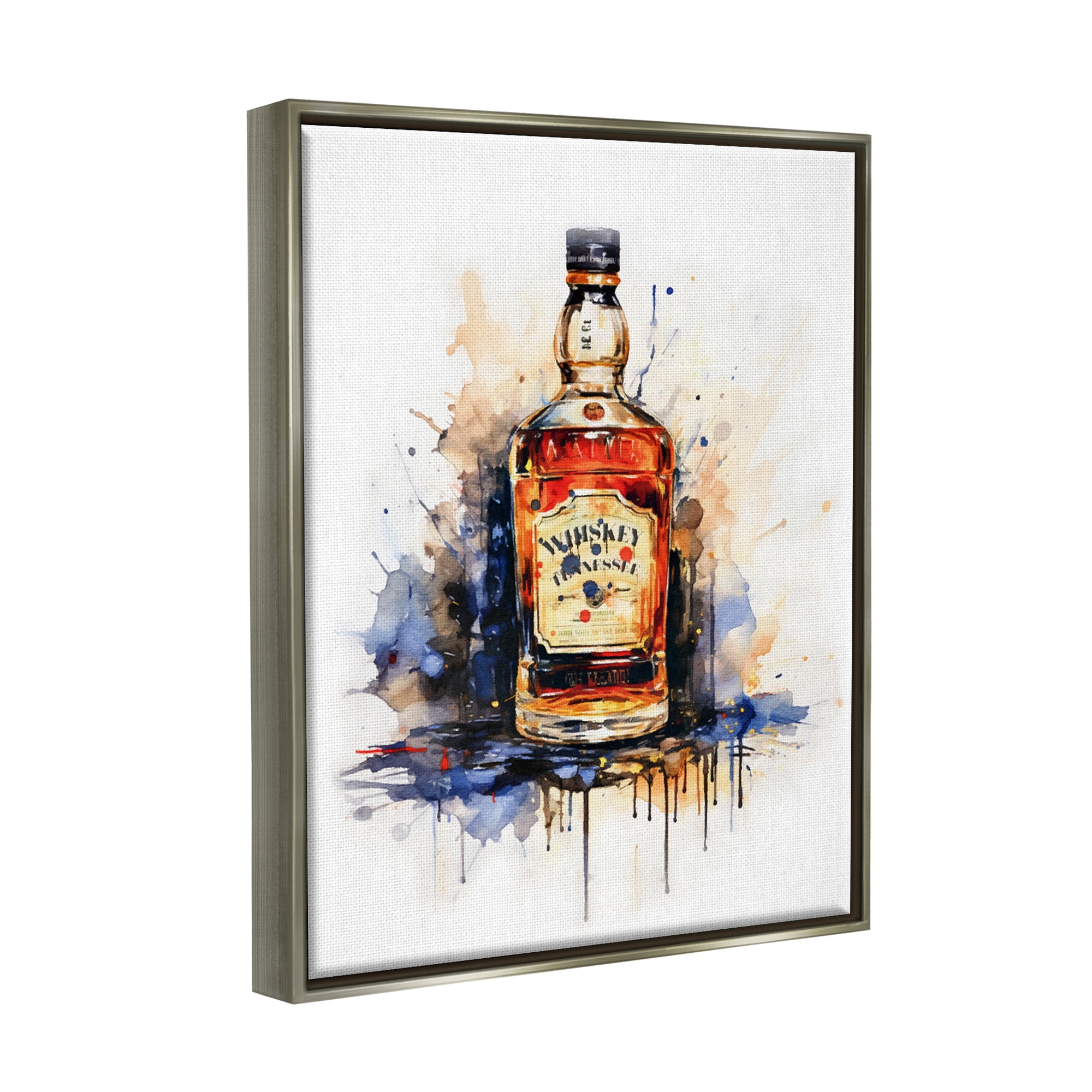 Stupell Industries Whiskey Modern Splash Food & Beverage Painting Gray Floater Framed Art Print Wall Art, 25 x 31