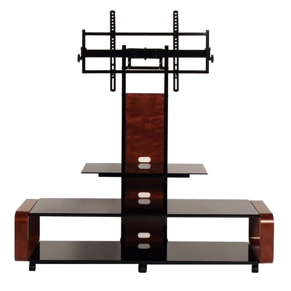 Flat panel TV mounting system w/ 3 AV shelves for up to 85" plasma or LCD/LED TVs - Dark Oak/Black