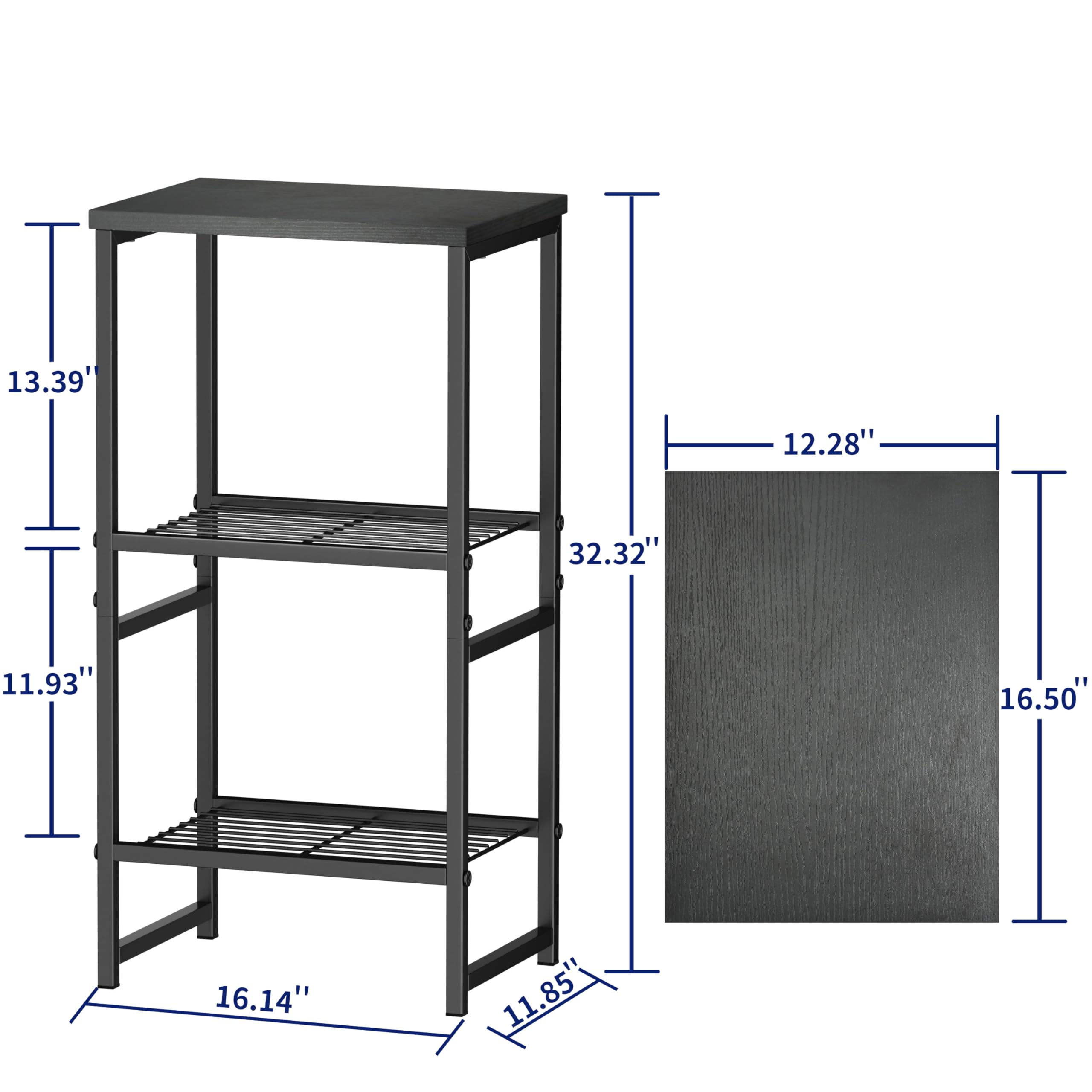 SUFAUY 3-Tier Printer Stand, Metal Shelving Unit for Under Desk with Wood Desktop, Black