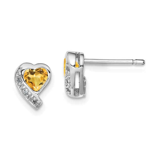 925 Sterling Silver Citrine Diamond Heart Earrings Love