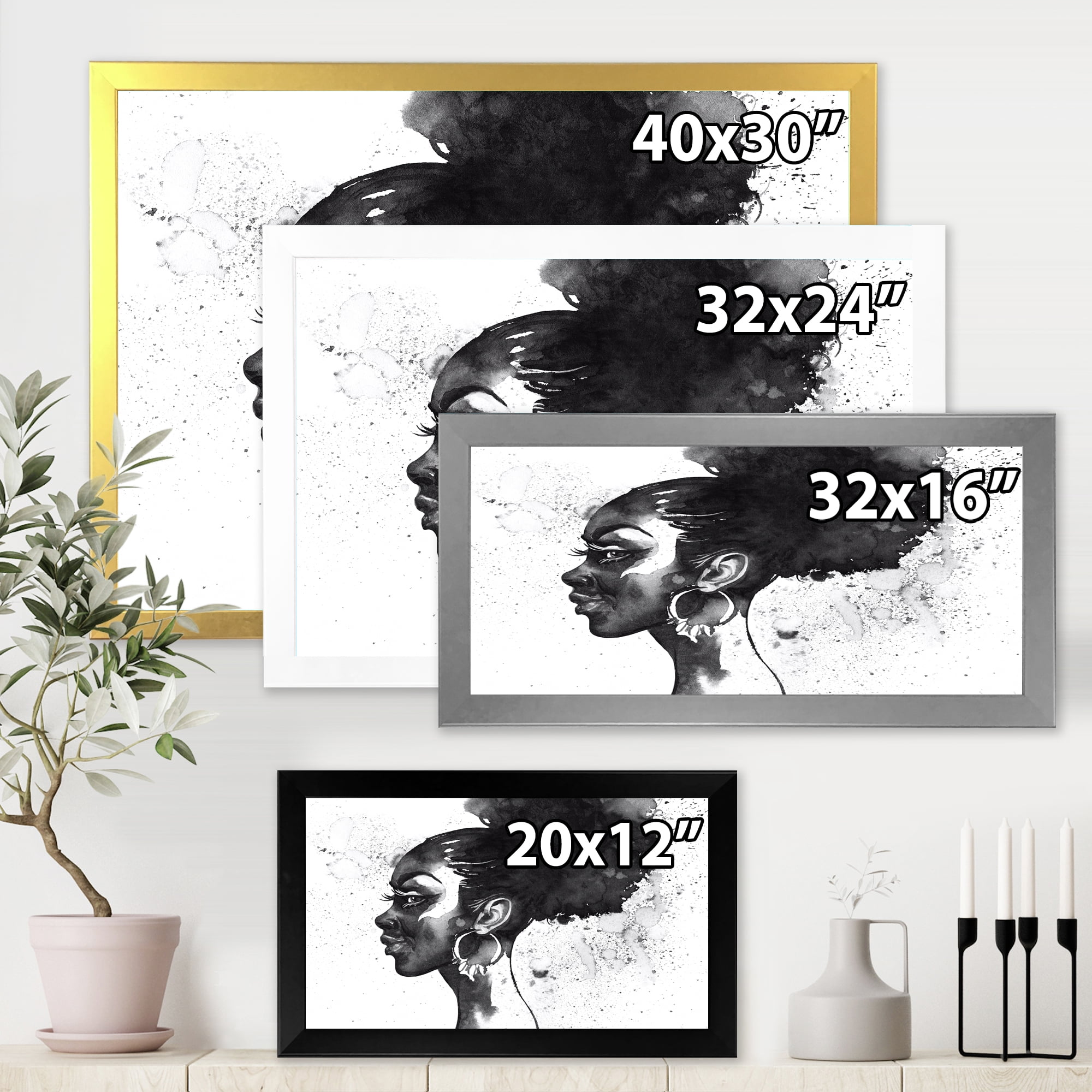 Designart 'Black and White Portrait of African American Woman I' Modern Framed Art Print
