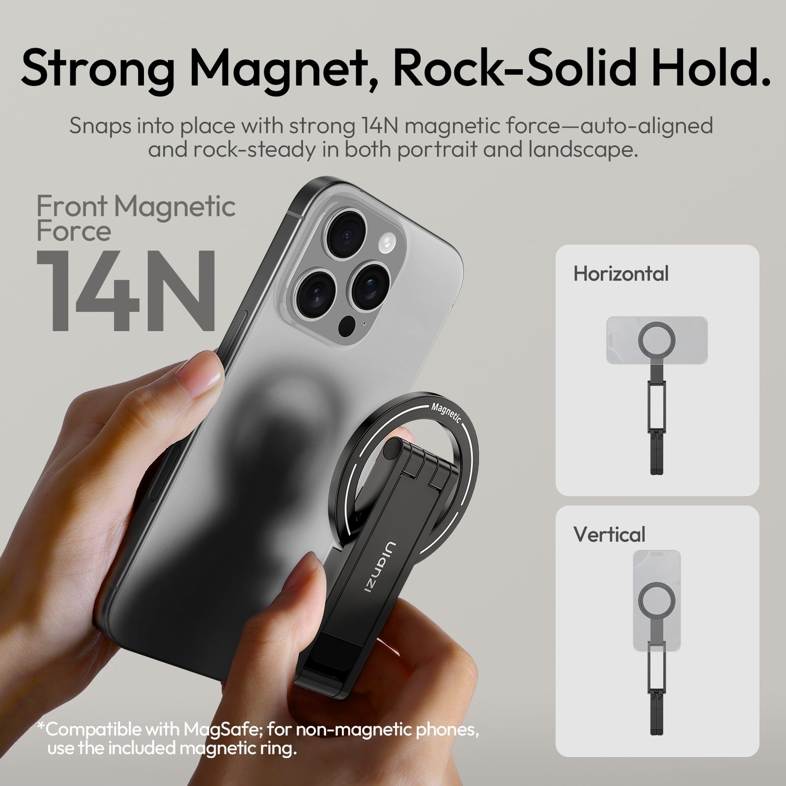 Ulanzi MA60 Foldable Magnetic Phone Tripod, MagSafe-Compatible Aluminum Stand for iPhone & Android, Lightweight 65g Portable Tripod for Travel, Vlogging & Live Streaming