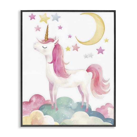 Stupell Industries Eclectic Unicorn Standing On Clouds Black Framed Giclee Art, 11 x 14, by Creative Studio