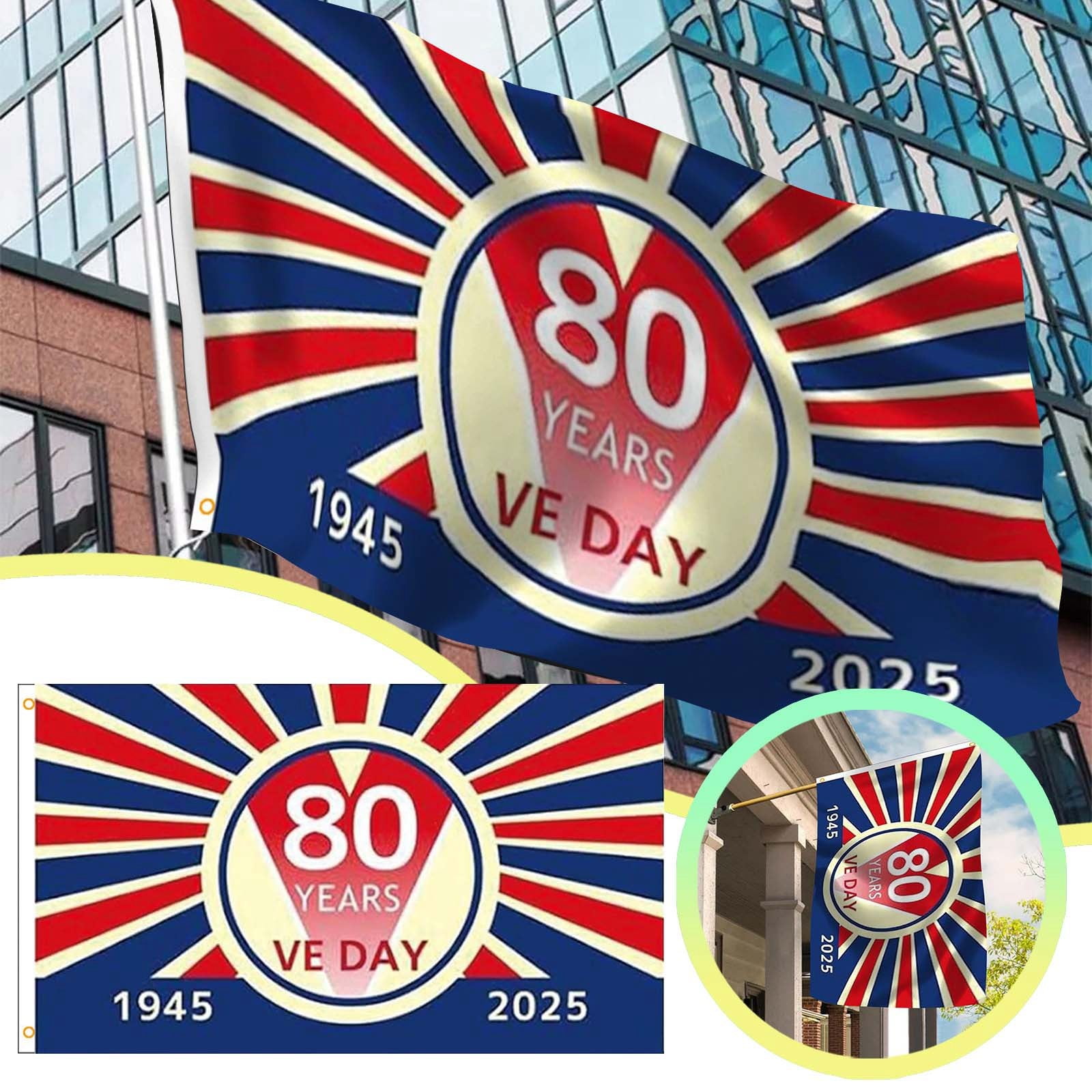 Hbdhejl Ve Day 80Th Anniversary Flag 2025 Ve Day 80Th Banner Flag 5'X3 ...