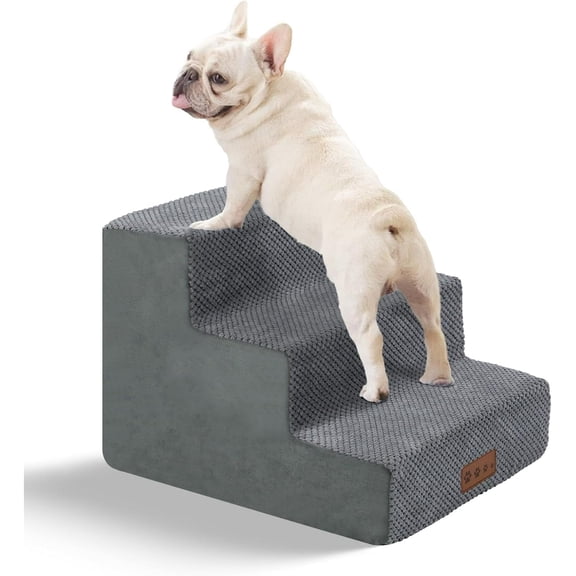 WANALIT Dog Stairs for Small Dogs, 13.8 Inch 3-Step Pet Steps for High Bed & Couch, Non-Slip Indoor Dog Stairs Ramp with High Density Foam & Washable Cover, Grey