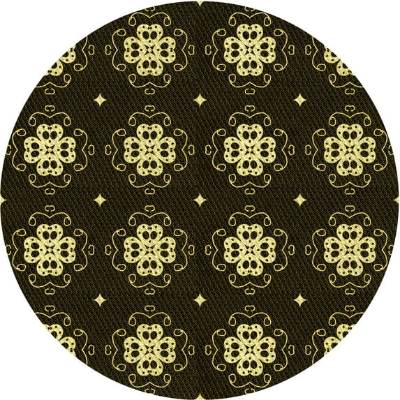 Ahgly Company Indoor Round Patterned Night Black Area Rugs, 8' Round