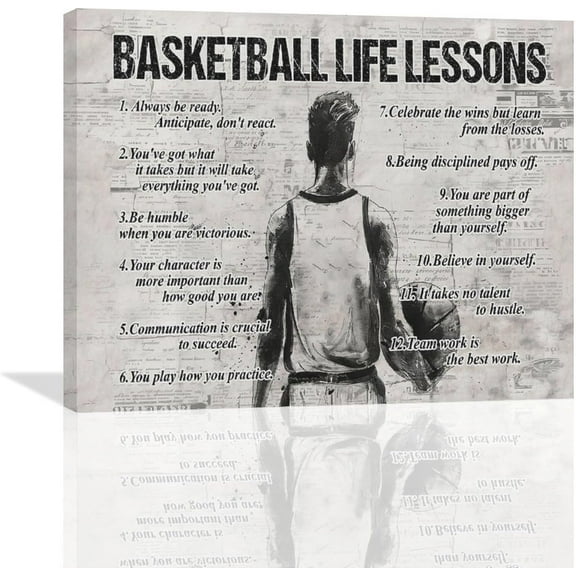 Basketball Sports Wall Art Basketball Life Lessons Wall Decor Basketball Sign Retro Poster Boy Men Room Motivational Decorations Canvas Print Painting Artwork for Bedroom Bathroom Living Room