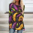 thumbnail image 2 of Mardi Gras Shirts for Women Glitter Feathers Print Crew Neck T Shirts Carnival Long Sleeve Green Tunic Tops Green L, 2 of 5
