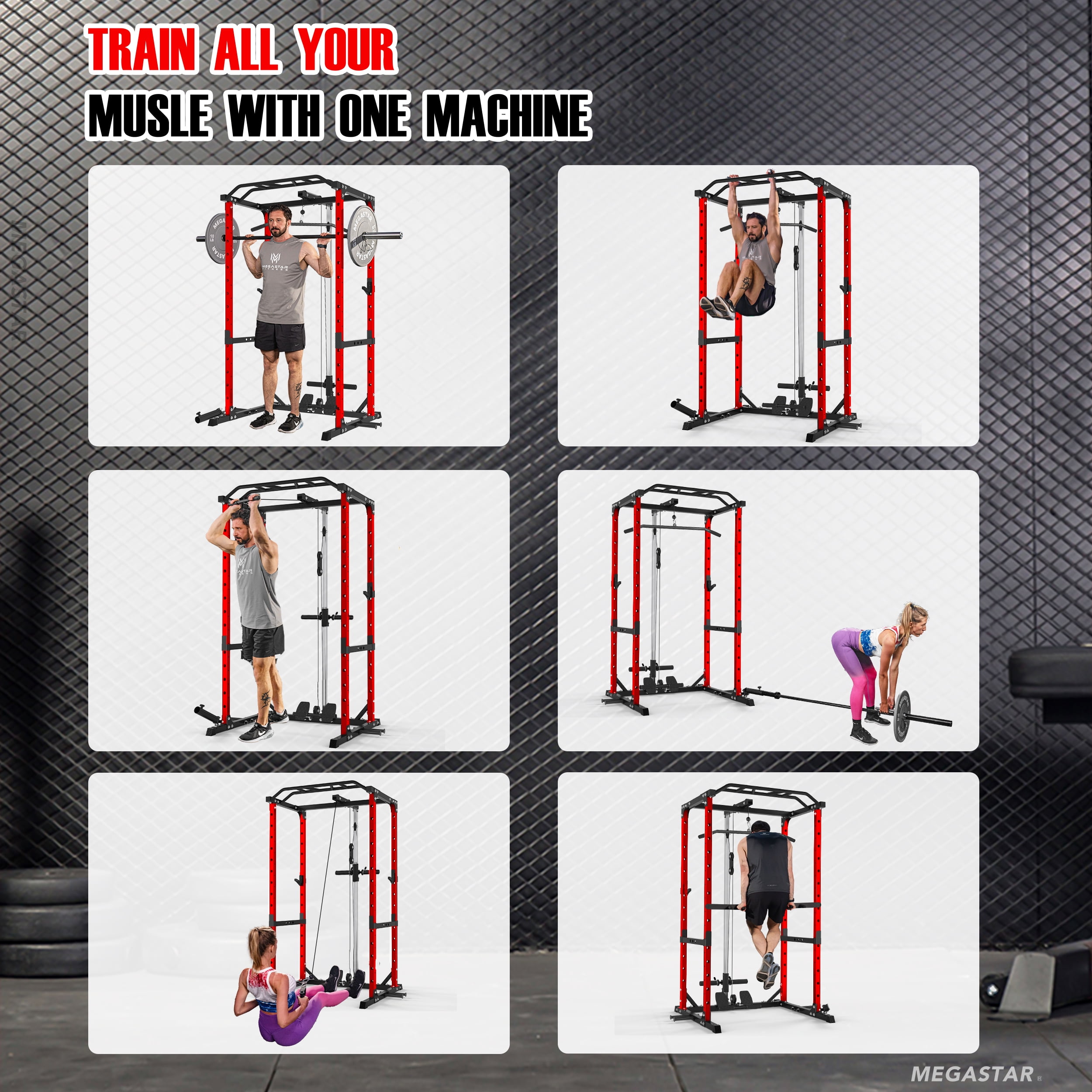 Power Rack, Pro-Grade Power Cage Home Gym with 1600lb Capacity, 30mm Multi-Grip Pull-Up Bar, LAT Pulldown & Landmine, Gray – Compact Design for Garage/Apartment