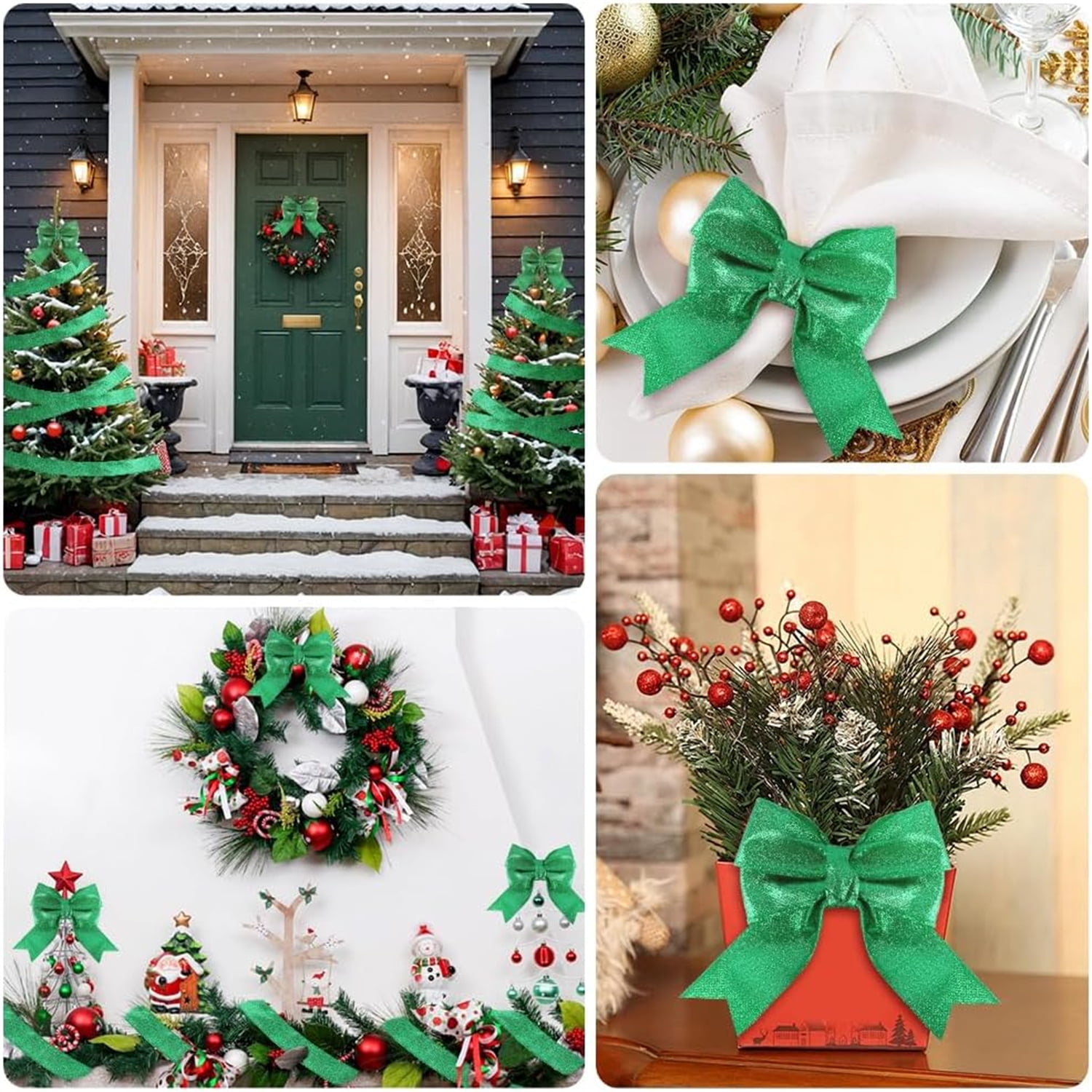 Metallic Glitter Wired Ribbon Decorations for Christmas Tree, Bexikou 2 Roll Christmas Green Ribbons for Wreath DIY Crafts Farmhouse Home Outdoor Party Decor, 2.5" x 20 Yards