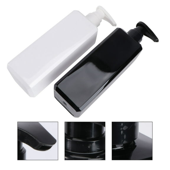 KALLORY 2Pcs Black Square Plastic Body Wash Bottle With Pump For Shampoo And Conditioner Bottles Home Sink Use