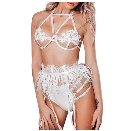 

New Sexy Feather Lace Lingerie Underwear Embroidery G-string Pajamas Garter