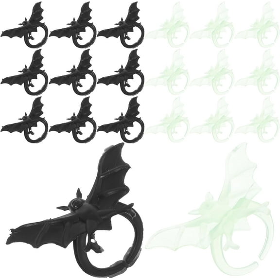 50Pcs Halloween Bat Rings Plastic Bat Ring Glow in The Dark Fake Rings Halloween Prank Prop for Kids Trick or Treat Decorations Black & White