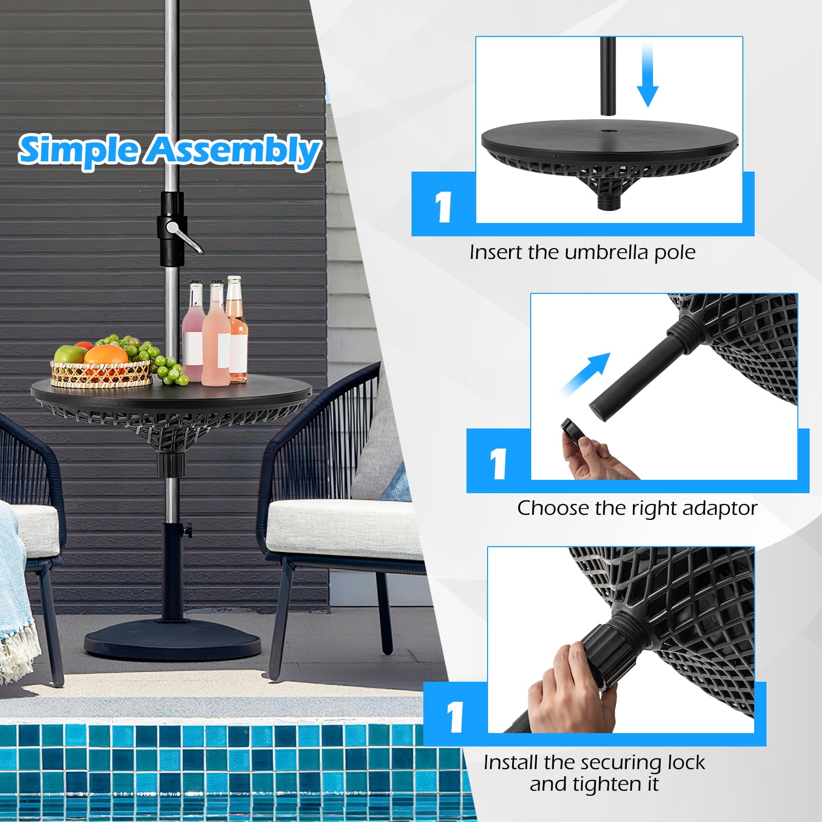Topbuy Patio Umbrella Table Tray 23" Outdoor Round Adjustable Umbrella Table