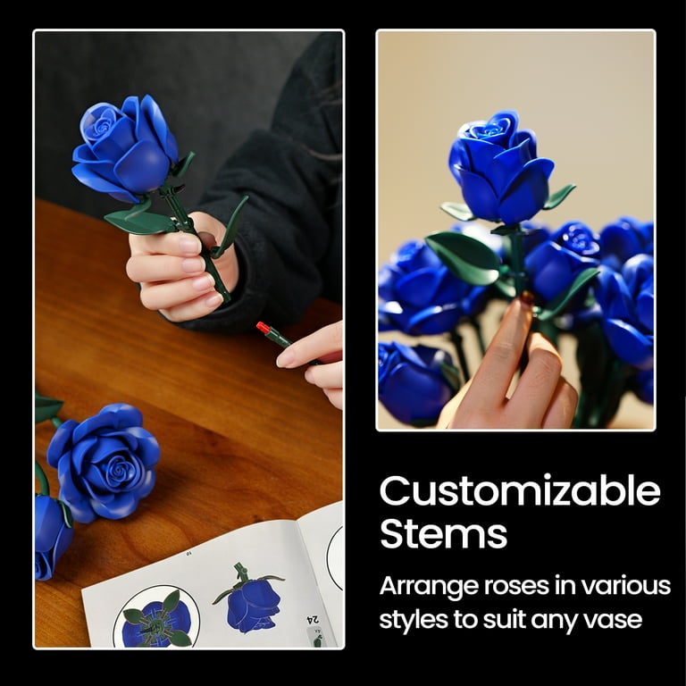 BuildingBoat Blue Roses Bouquet Building Set, 608Pcs, Preserved