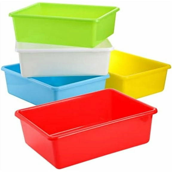 5 Pack Large Storage Bins, 15" x 11.5" Plastic Stackable Classroom Organizer, Multipurpose Toy Basket for Classroom, Nursery, Playrooms and Home Organization
