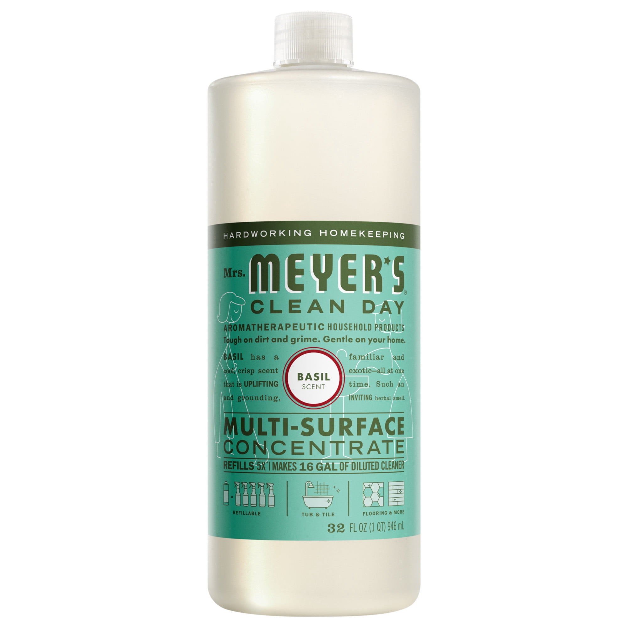 (2 pack) Mrs. Meyer's Clean Day Multi-Surface Everyday Concentrate, Basil Scent, 32 Fl Oz