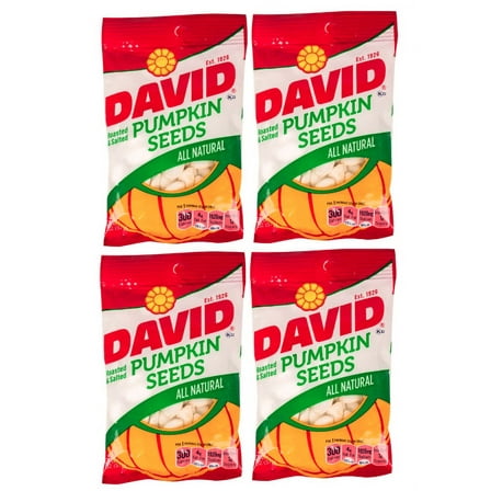 DAVID | Roasted and Salted Pumpkin Seeds | All Natural 2 Oz Per Bag | 4 Pack