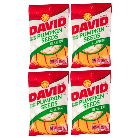 DAVID | Roasted and Salted Pumpkin Seeds | All Natural 2 Oz Per Bag | 4 Pack