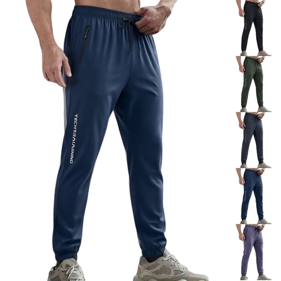 Domuza Jogger Pants for Men Stretch Athletic Workout Pants with Zipper Pockets, Elastic Waist Drawstring for Gym & Running Dark Blue S
