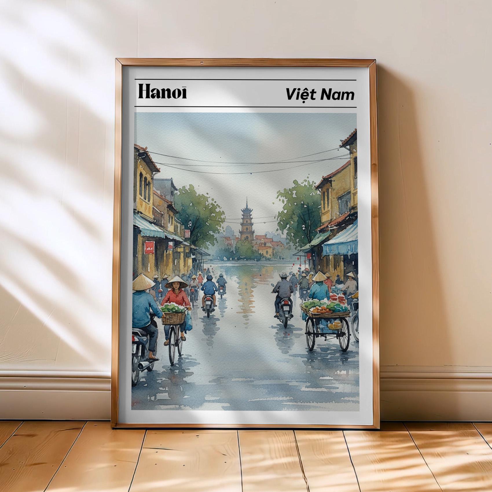 Hanoi Travel Poster, Vietnam Vintage Street Poster, Hanoi, Hanoi Street Art Illustration, Vietnam Decor , Poster Print Only
