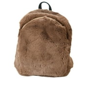 C.C Women's Faux Fur Fuzzy Backpack Schoolbag Shoulder Bag Purse, Single Zipper Taupe